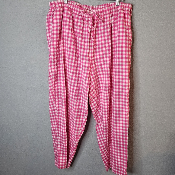 Gingham Pants Plus Size 30 W Capri Stretch Waist Check Pull On Pink Summer Beach - Picture 1 of 11